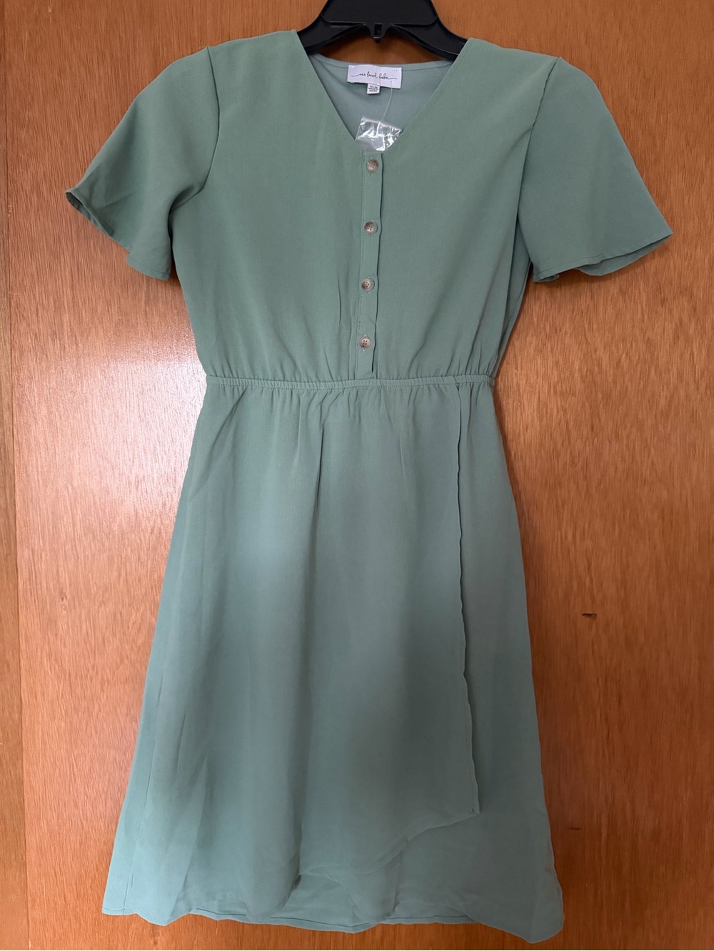 Girls Sage Green Button-Front A-Line Dress